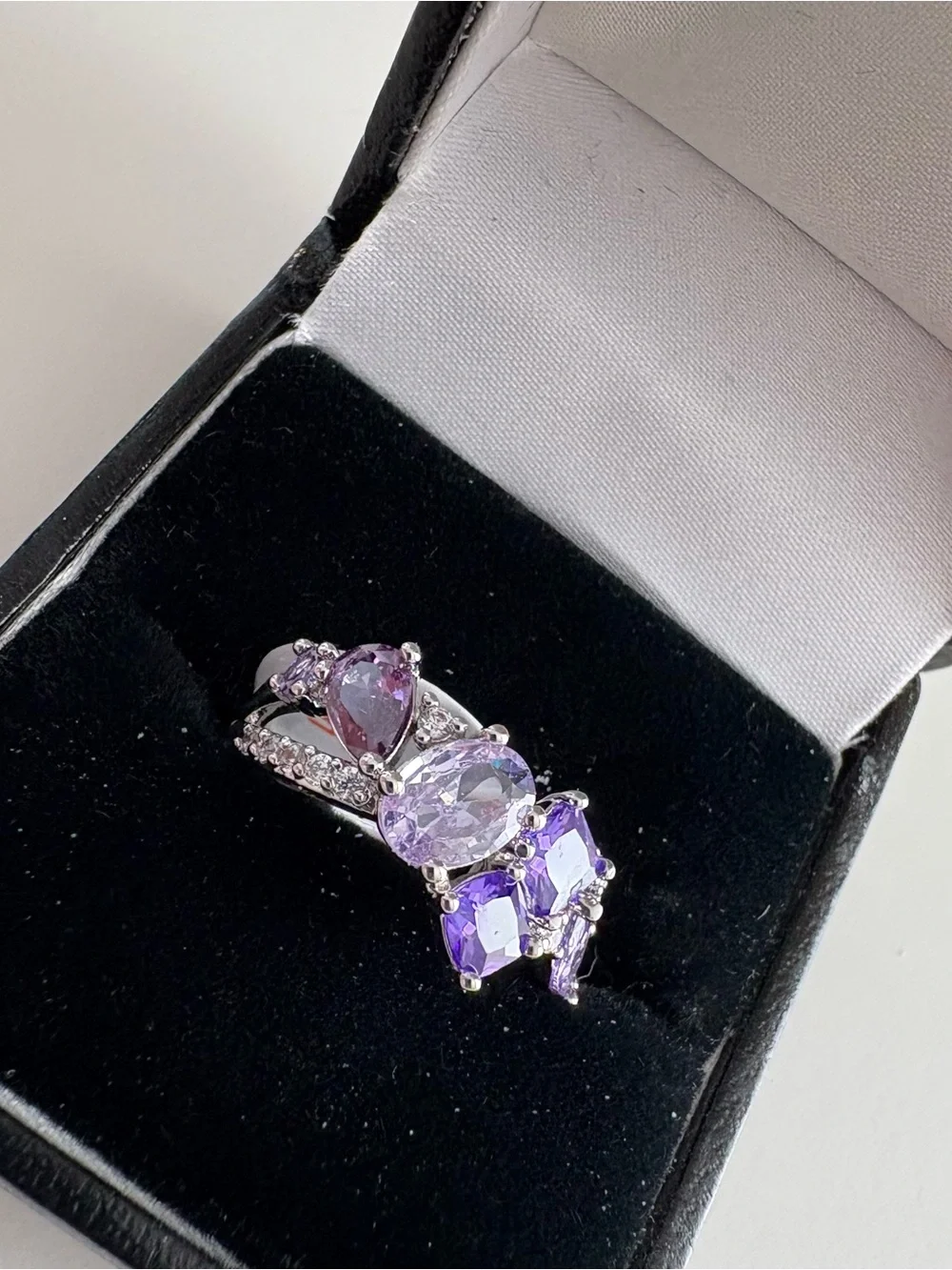 Bomb Party Paths Entwined Ring RG20547 Amethyst CZ Rhodium Plating